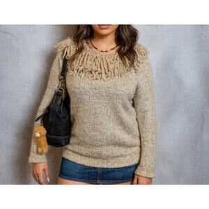 Vintage Y2K Norton McNaughton Fringe Neckline Pullover Sweater Medium